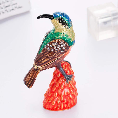 THREE FISH CRYSTAL A Hummingbird Hinged Trinket Box Gifts Hand-Painted Patterns Trinket Bejeweled Box Collectible