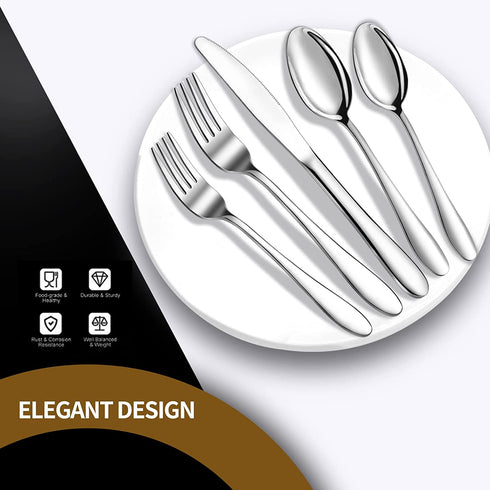 Silverware Set,Bonasen 20-Piece Silverware,Flatware Serving Set,Stainless Steel Silverware Set, Flatware Cutlery Set,Include Knife/Fork/Spoon, Mirror Polished