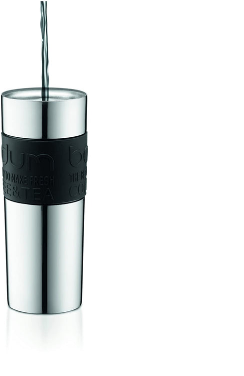 Bodum Travel Press, Stainless Steel Travel Coffee and Tea Press, 15 Ounce, .45 Liter, Black,1 Count (Pack of 1)