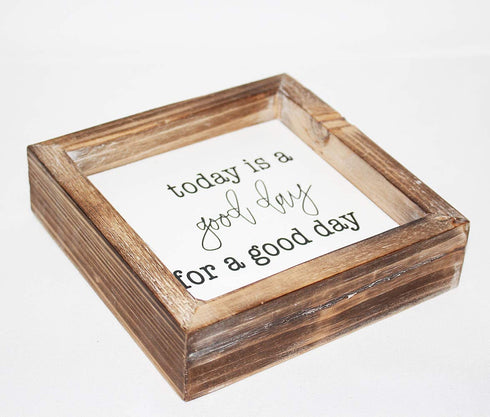 MACVAD Today is A Good Day for A Good Day Inspirational Wood Box Sign for Home Decor,Freestanding Mini Wood Block Sign for Desk,Shelf or Wall Display 6" x 6" x 1.57"