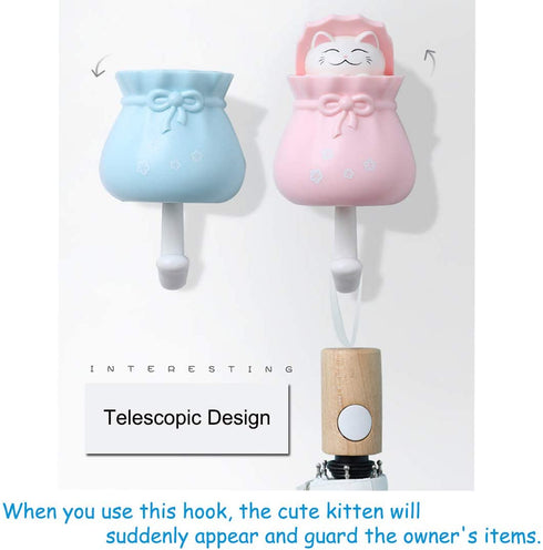 4 Pcs Cute Cat Hooks, Creative Adhesive Coat Hook, Heavy Duty Decorative Wall Hooks for Key, Towel, Backpacks, Hat