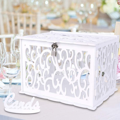 OurWarm DIY White Wedding Card Box with Lock PVC Card Box Graduation Card Box Perfect for Weddings, Baby Showers, Birthdays, Bridal or Baby Showers