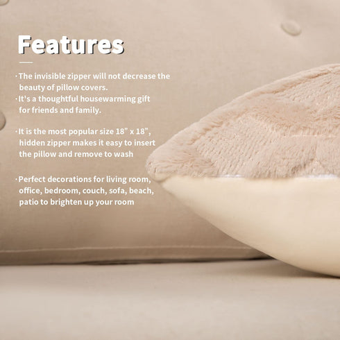 Throw Pillow Covers 18x18 inch Set of 2 by LEISIME,Soft Plush Velvet Pillow Cover Luxury Style,Decorative Boho Cushion Cover for Sofa,Bedroom Outdoor Couch (Cream Beige)
