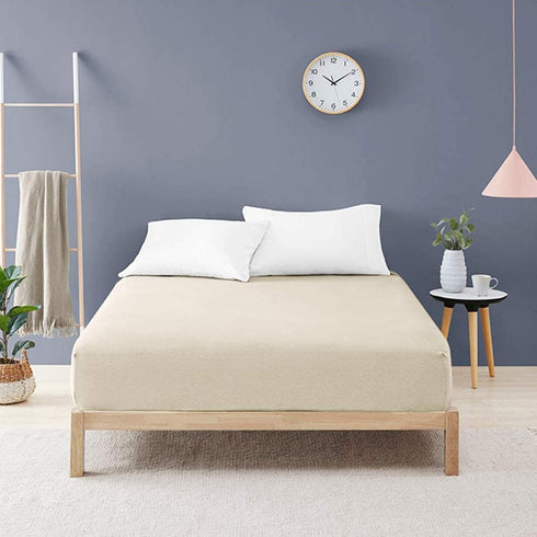 Fitted Sheet- COSMOPLUS Queen Fitted Sheet Only?No Flat Sheet or Pillow Shams?,4 Way Stretch Micro-Knit,Snug Fit,Wrinkle Free,for Standard Mattress and Air Bed Mattress from 8 Up to 14,Beige
