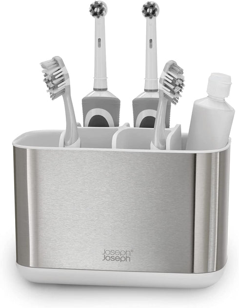 Joseph Joseph EasyStore Stainless-Steel Toothbrush Holder Bathroom Storage Organizer Caddy, Large