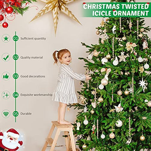 60 Pieces Twisted Icicle Ornament Christmas Tree Glitter Spiral Strip Hangings for Holiday Party Wedding Accessories, 5.1 Inch (Champagne)