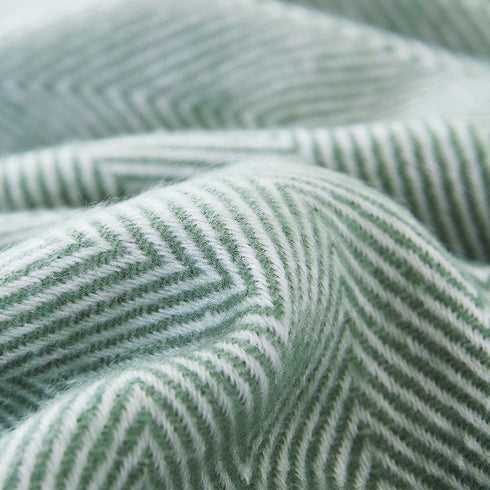 BOURINA Herringbone Two Tone Throw Blanket Faux Cashmere Fringe Soft Lightweight Cozy for Bed Couch Decorative Throws Blanket, Green, 50" x 60"