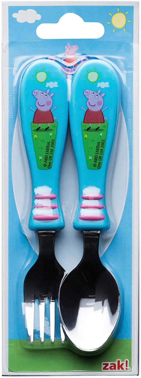 Zak Designs Peppa Pig Easy Grip Flatware Fork And Spoon Utensil Set Perfect for Toddler Hands With Fun Characters, Contoured Handles And Textured Grips, Peppa Pig