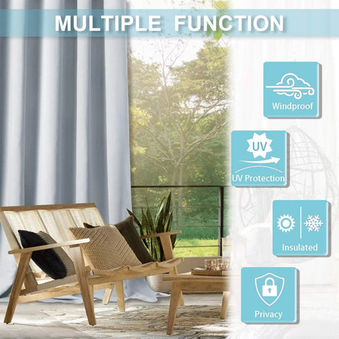 RYB HOME White Outdoor Curtains - Extra Wide Waterproof Windproof Privacy Sun Block UV Protection Drape for Backyard Gazebo Pergola Patio, Width 100 x Length 95, Grayish White