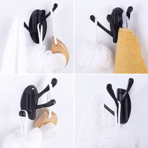 Towel Hook Matte Black 2 PCS, Angle Simple Metal Swivel Folding Robe Hook, Hand Towel Holder, Heavy Duty Clothes Hanger for Bathroom RV Wall Mount