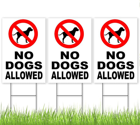 3PC No Dogs Allowed Sign 8 x12" Keep Off Grass Sign w/ Stake, No Dog Poop Signs, No Pets Allowed Sign, Dog Poop Signs for Yard, No Peeing Dog Sign, Curb Your Dog Sign, No Dogs on Lawn Sign, Dog Signs