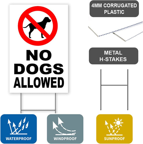 3PC No Dogs Allowed Sign 8 x12" Keep Off Grass Sign w/ Stake, No Dog Poop Signs, No Pets Allowed Sign, Dog Poop Signs for Yard, No Peeing Dog Sign, Curb Your Dog Sign, No Dogs on Lawn Sign, Dog Signs