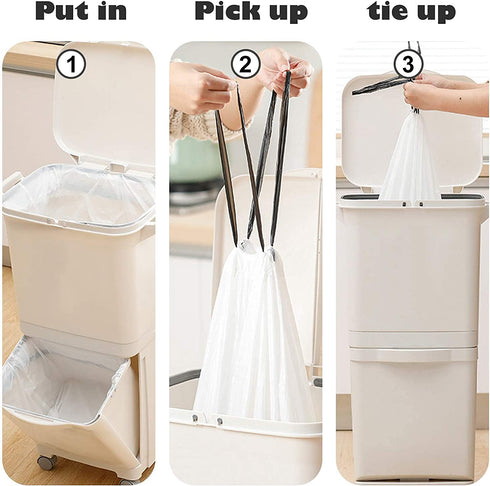 Trash Bags 13 Gallon Tall Kitchen Drawstring Garbage Bags, Biodegradable Clear Medium Strong Trash-Can-Liner for Home Bathroom Office (White, 100 Count)