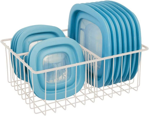 mDesign Metal Kitchen Food Storage Container Lid Holder, 3-Compartment Organizer Bin for Organization in Kitchen Cabinets, Cupboards, Pantry Shelves, Drawers - 2 Pack - Cream/Beige
