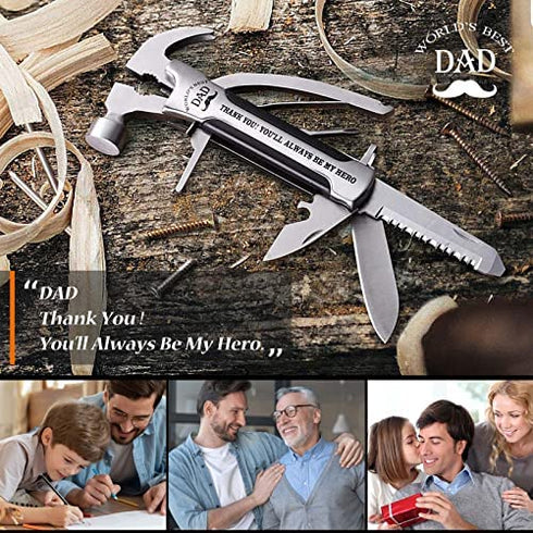 VEITORLD All in One Survival Tools Small Hammer Multitool, Gifts for Dad from Daughter Son, Valentines Day Unique Birthday Gift Ideas for Dad Stepdad Men Him, Cool Gadgets Stocking Stuffers for Men