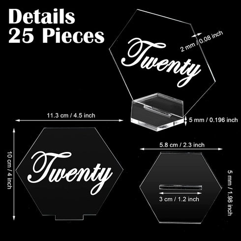 Clear Acrylic Place Cards Hexagon Seating Cards Wedding Table Numbers With Holder Sublimation DIY Table Name Cards Plates For Wedding Reception Banquet Party Decoration (Classic Style,25 Pieces)