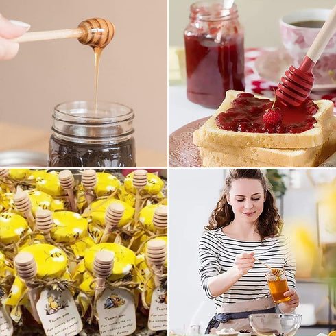 100pcs Mini Wooden Honey Dipper Sticks, 3 Inch Honey Stirrers for Honey Jar Dispense Drizzle Honey, Wedding Party Favors