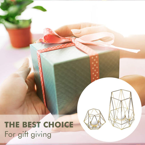 Geometric Gold Tealight Holder for Table Decor Large and Small Metal Hexagon Votive Candle Centrepiece for Shelf Decor Set of 2
