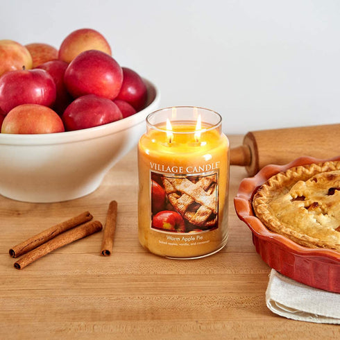 Village Candle Warm Apple Pie Large Glass Apothecary Jar Scented Candle, 21.25 oz, Brown