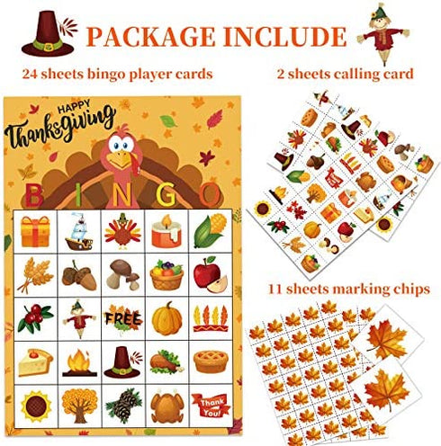 Thanksgiving Games Thanksgiving Bingo Game for Kids 24 Players Thanksgiving Bingo Cards for Thanksgiving Party School Classroom Family Children Activities Thanksgiving Party Games