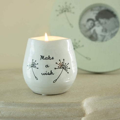 Pavilion Gift Company Plain Dandelion Make a Wish White Ceramic Soy Serenity Scented Candle