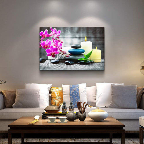 Farmhouse Wall Decor for kitchen canvas Wall Art for Bedroom Modern Office Wall Decoration Zen Stone Still Life 1 Panel Purple Flowers Bathroom Canvas art Paintings - HD wall Pictures for Home Decor