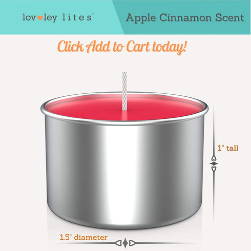 Lovley Lites Soy Tealight Candles Apple Cinnamon - Box Set of 36 Premium Tealight Candles Scented with Essential Oils + Tealight Candle Holder, 1 Inch Tall Long-Burning Soy Wax Tea Candles