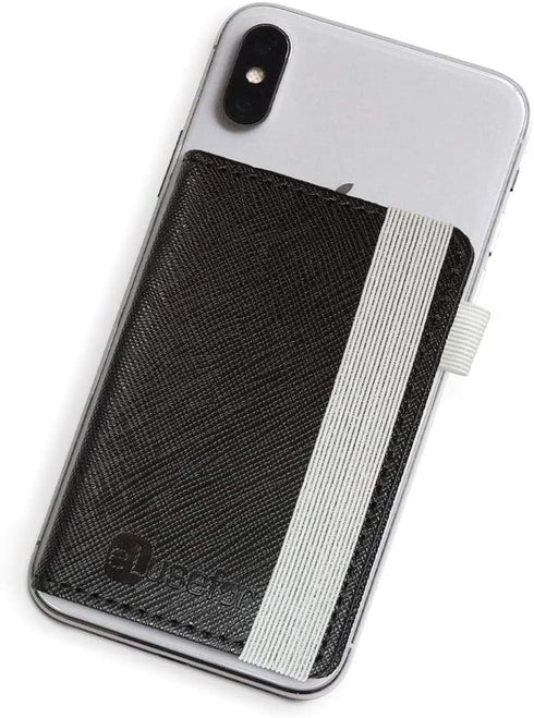 Stick-On Phone Wallet for Back of iPhone or Android Case | 6 Sleeve Credit Card Holder - Pocket for Cards, Money & ID - Built-in Stand - Waterproof Material - Travel, Work & Life-Proof - Black
