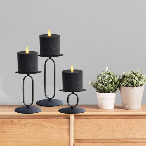 smtyle Christmas Black Candle Holders for Pillar LED Candles Set of 3 Candelabra with Iron-3.5" Diameter Ideal Round