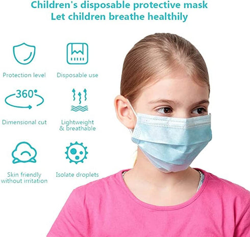 Moontree 50PCS Children Disposable 3Ply Face Masks Dustproof Wind Non-Woven Cartoon Face Shield