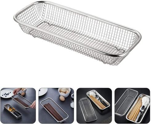 Cabilock Dishwasher Silverware Cutlery Basket Stainless Steel Flatware Drying Rack Countertop Utensil Holder Caddy Silver A