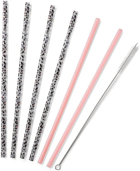 Swig Life Luxy Leopard + Blush Tall Straw Set & Cleaning Brush, Each Straw is 10.25 inch Long (Fits Swig Life 20oz Tumblers, 22oz Tumblers, and 32oz Tumblers)