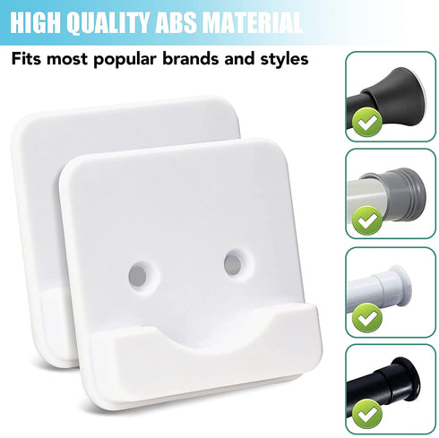 Adhesive Shower Curtain Rod Holders for the Wall | Bathroom Tension Rod Mount brackets | No Drilling | Stick On | 2 Pack, (Shower Curtain Rod Not Included) White Small