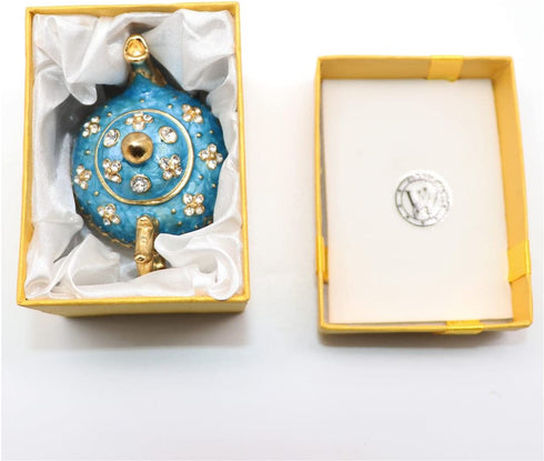 Waltz&F Retro light blue teapot Trinket Box Hinged Hand-painted Figurine Collectible Ring Holder