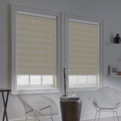 KCO Zebra Blinds for Windows, Dual Layer Roller Sheer Shades Blinds for Day and Night, Light Control Window Treatments Shades with Valance Cover, 40" W x 72" L, Striped Beige