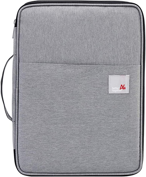 A4 Document Bags Portfolio Organizer Waterproof Business File Holder Travel Document Bags for Office Ipad Pen Notebooks(Light Grey)