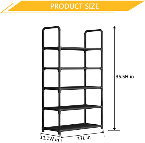 LINZINAR Shoe Rack Organizer 5 Tier Space Saving Shoe Shelf Storage Sturdy Metal Shoe Stand for Closet Entryway Bedroom (5 Tier, Black)
