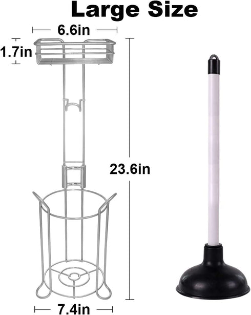 Toilet Paper Holder Stand with Storage Bathroom Free standing Toilet Tissue Holder with Dispenser Shelf for Mobile Phone, Hold 3 Rolls Reserve Toilet Roll Holder Metal Large Bathroom Storage Silver