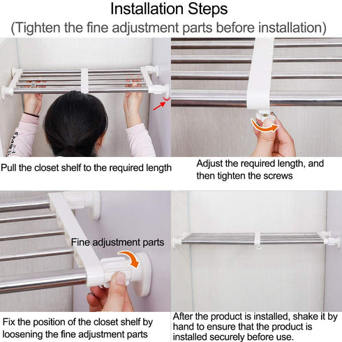 Hershii Closet Tension Shelf & Rod Expandable Metal Storage Rack Adjustable Organizer DIY Divider Separator for Cabinet Wardrobe Cupboard Kitchen Bathroom?15.74-23.62inches