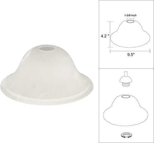 Giluta Floor Lamp Glass Shade Replacement Globe -Fitting Opening 1.625" Modern Alabaster Style Light Fixture Shade, Height: 4.2 inch, Width: 9.5 inch. Lipless