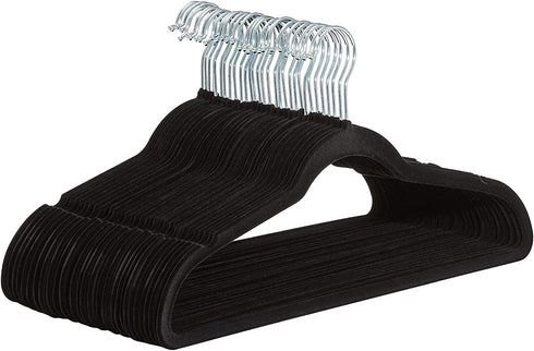 Amazon Basics Slim, Velvet, Non-Slip Suit Clothes Hangers, Black/Silver - Pack of 30