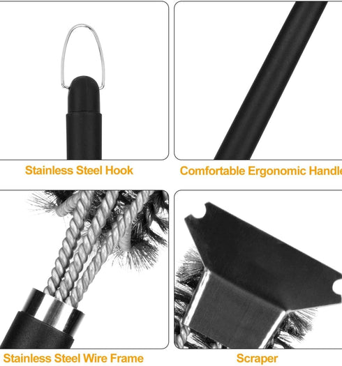 Grill Brush and Scraper Bristle Free, Grill Cleaner -Extra Strong Grill Cleaning Brush,18" Stainless Steel Barbecue Triple Scrubber BBQ Brush for Gas/Charcoal Grilling Grates -Scrubbing Sponges