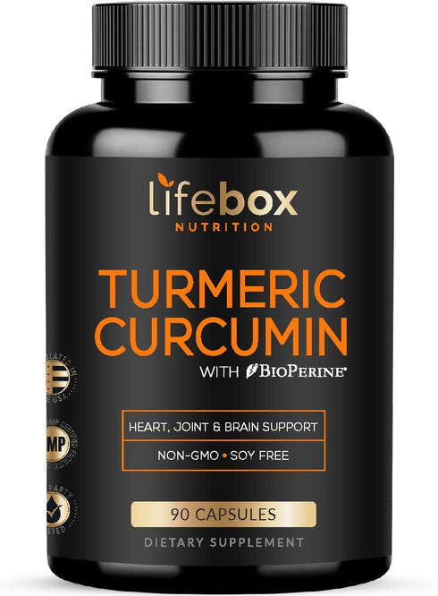 Turmeric Curcumin with BioPerine Black Pepper - 1300mg High Absorption with 95% Curcuminoids Turmeric Supplements for Heart Health & Inflammatory Health - Non-Gluten, Non-GMO - 90 Capsules
