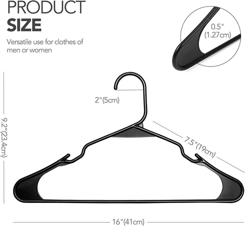 HOUSE DAY Plastic Hangers- 20 Pack-Plastic Clothes Hangers for Skirt Suit Coat, Standard Tubular Plastic Hangers for Clothes (Black)