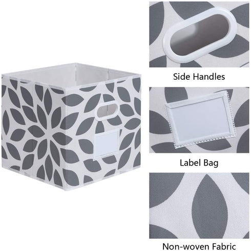MAX Houser Fabric Storage Bins Cubes Baskets Containers with Dual Plastic Handles for Home Closet Bedroom Drawers Organizers, Foldable, Set of 4 (Grey)