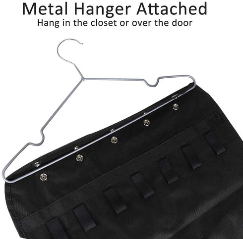 Hanging Jewelry Organizer, Double Sided 40 Pockets and 20 Magic Tape Hook Jewelry Organizer, Necklace Holder Jewelry Chain Organizer for Earrings Necklace Bracelet Ring with Hanger, Black