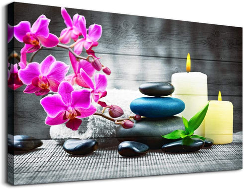 Farmhouse Wall Decor for kitchen canvas Wall Art for Bedroom Modern Office Wall Decoration Zen Stone Still Life 1 Panel Purple Flowers Bathroom Canvas art Paintings - HD wall Pictures for Home Decor
