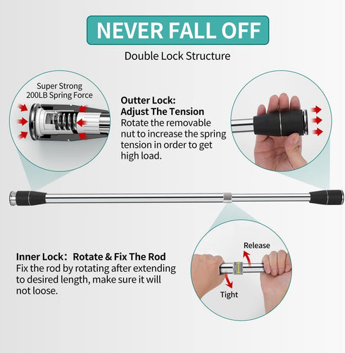 Minkay Shower Curtain Rod Tension No Drill for Bathroom Windows,Curtain Shower Rod,Black 28-47 inches 304 Stainless Steel, Never Fall Off, Rust Free.