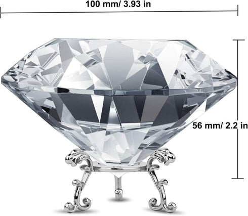 Large Crystal Diamond Paperweight with Stand Jewels Wedding Decorations Centerpieces Home Decor 3.93 inch (Clear 100mm)