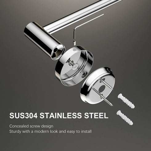 Adjustable 16 to 27.6 Inch Single Towel Bar, iMomwee Chrome Finished SUS304 Stainless Steel Bath Towel Holder, Wall Mounted Towel Rail for Bathroom Kitchen Washroom, 1" Diameter Towel Rod with Hooks